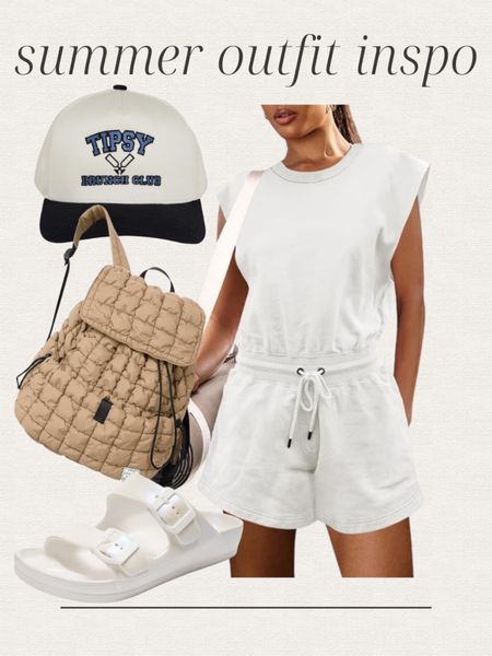 Amazon summer outfit inspo, casual outfit, romper, hat, quilted backpack, sandals 

#LTKStyleTip #LTKFindsUnder50 #LTKItBag