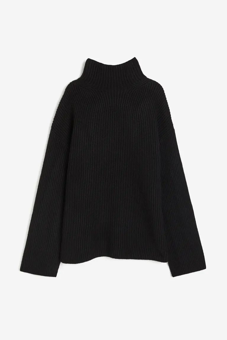 Rib-knit Mock Turtleneck Sweater - Black - Ladies | H&M US | H&M (US + CA)