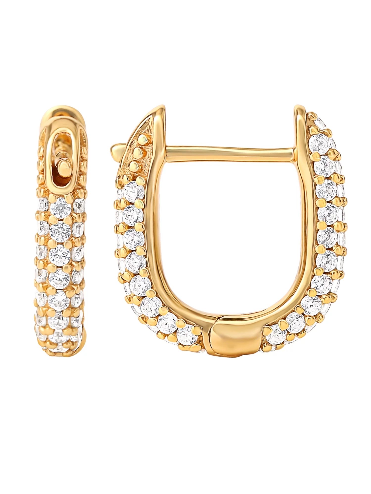 JS Jessica Simpson Women’s Gold Plated Sterling Silver CZ Huggie Hoop Earrings | Walmart (US)