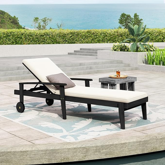 Outdoor Chaise Lounge Chair, Pool Lounge Chairs with Wheels, 5-Position Adjustable Backrest & Woo... | Amazon (US)