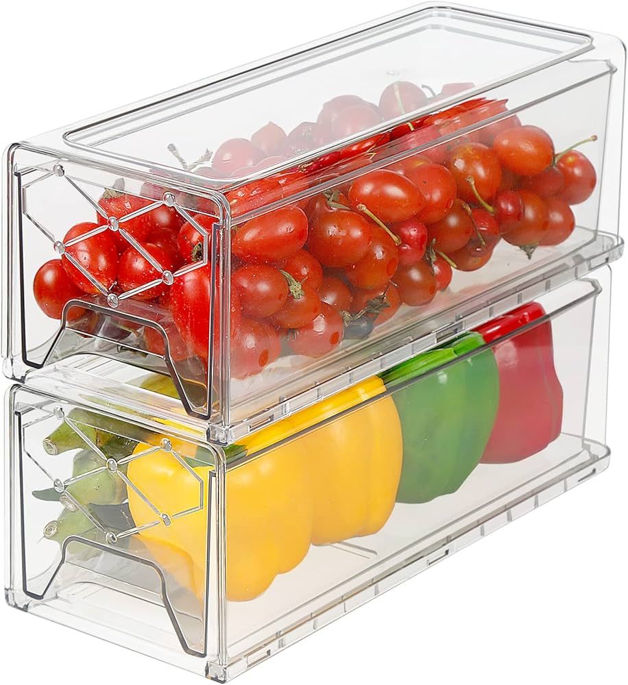 loobuu Refrigerator Organizer Bins with Pull-out Drawer, 2 Pack Stackable Fridge Drawer Container... | Amazon (US)