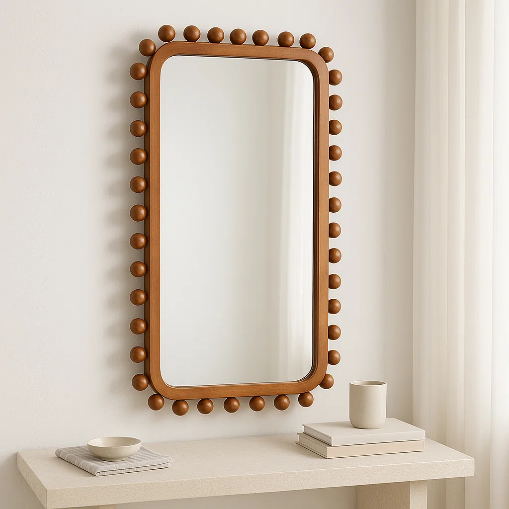 Contemporary Wood Framed Mirror with Rounded Rectangle Design and Beaded Fir Border for Modern St... | Wayfair North America