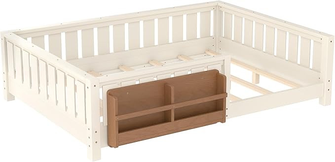 Bellemave Full Size Floor Bed with Slats and Safety Guardrail, Beige | Amazon (US)