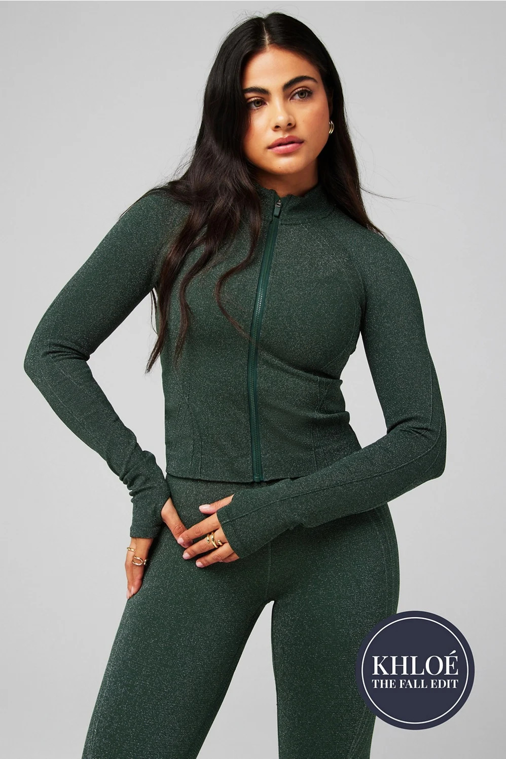 Seamless Lurex Jacket Womens green XS Fabletics | Fabletics Europe