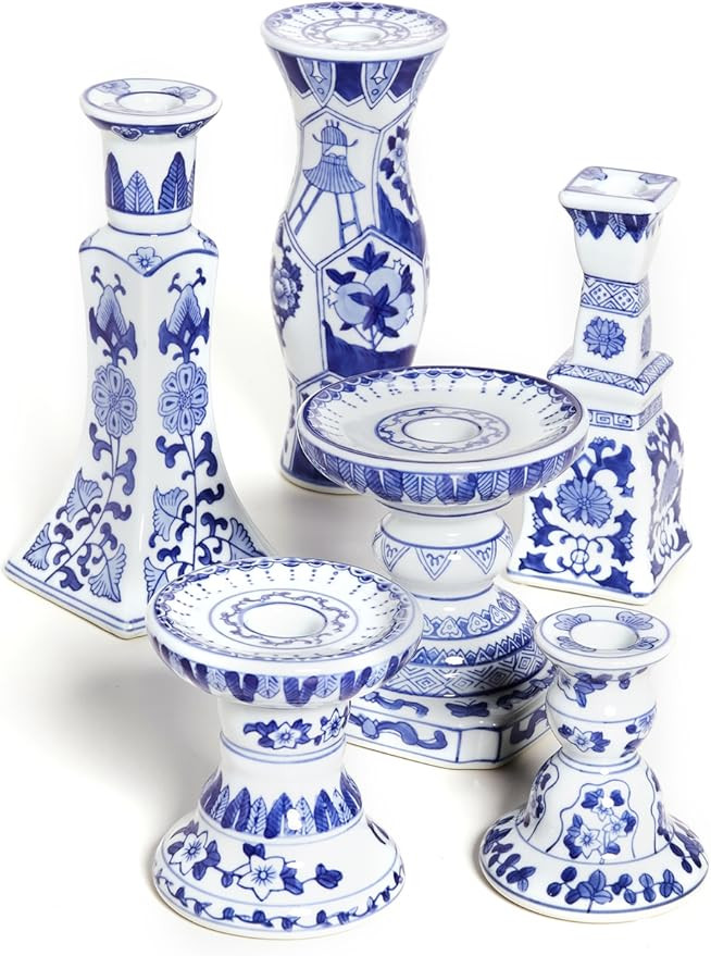 Two's Company Inc. Set of 6 Candleholders, Blue & White, One Size | Amazon (US)