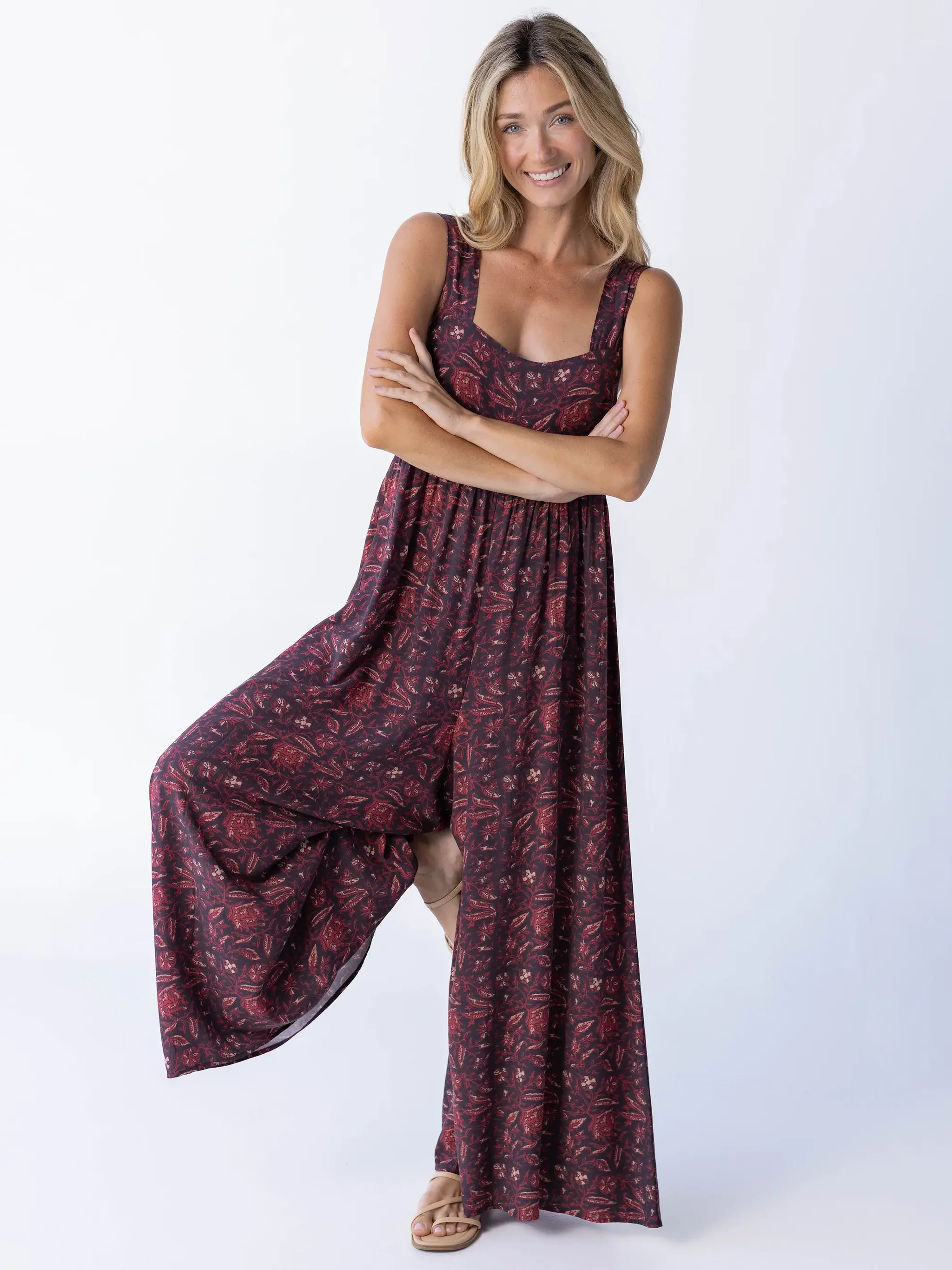 Tricia Jumpsuit - Brown Rust Floral | Natural Life