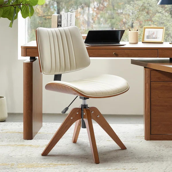 Kalene 35.75'' H Mid-century Modern Rotating Lifting Office Chair with Solid Wood Legs and Bentwo... | Wayfair North America