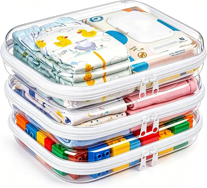 3 Pack Diaper Bag Organizer Pouches, Clear Hard Shell Zipper Cases for Travel, Makeup Bag, Toilet... | Amazon (US)