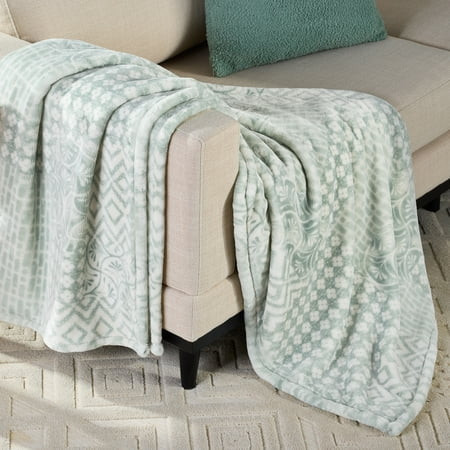Better Homes & Gardens Printed Velvet Plush Super Soft Throw Blanket, Oversized, Patchwork Geo Green | Walmart (US)