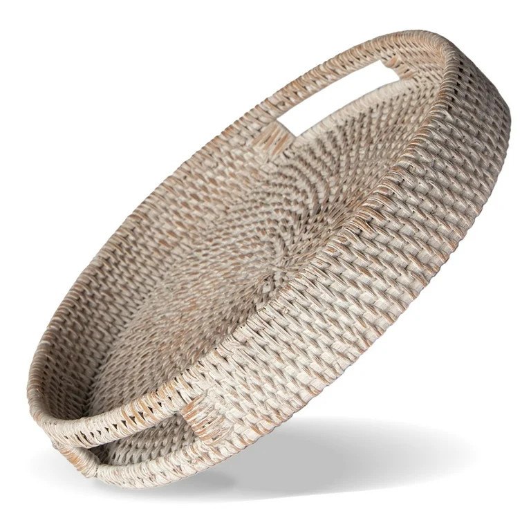 Porto Boutique Round Rattan Tray - Off-White, Modern, Large | Walmart (US)