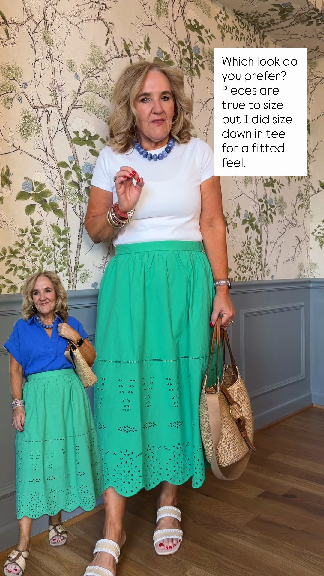 Gorgeous! Medium in skirt, small in tee, medium in  gauze tee10% off my bag with code NANETTE

#LTKOver40 #LTKootd #LTKSeasonal