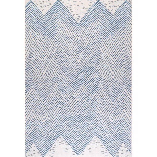 Carys Chevron Blue Indoor / Outdoor Use Area Rug | Wayfair North America
