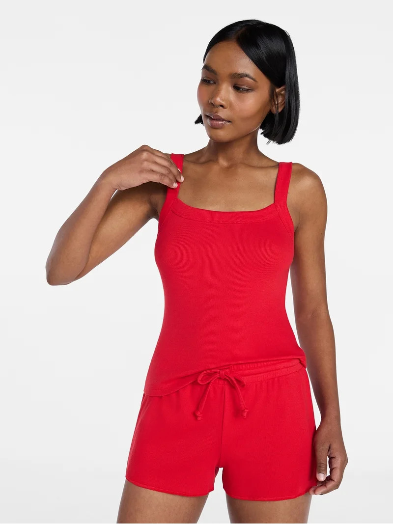 No Boundaries Rib Tank Top and Shorts Sleep Set, 2-Piece, Women's XXS-3X - Walmart.com | Walmart (US)