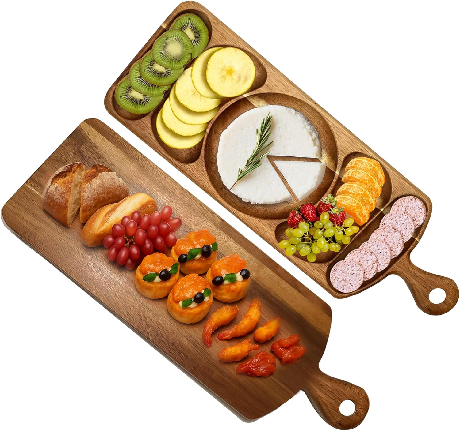 Reversible Acacia Wood Serving Platter with Handle – Premium Wooden Tray for Charcuterie, Crack... | Amazon (US)