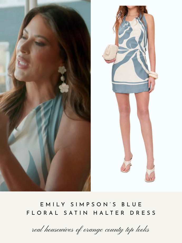 Emily Simpson's Blue Floral Satin Halter Dress 

 