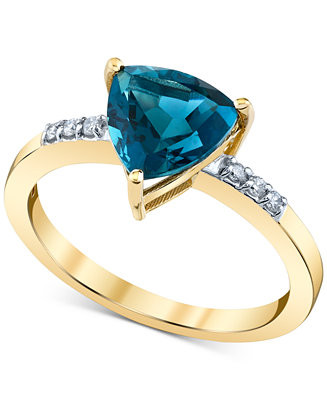 Blue Topaz (2 ct. t.w.) & Diamond (1/20 ct. t.w.) Trillion Ring in 10k Gold | Macy's