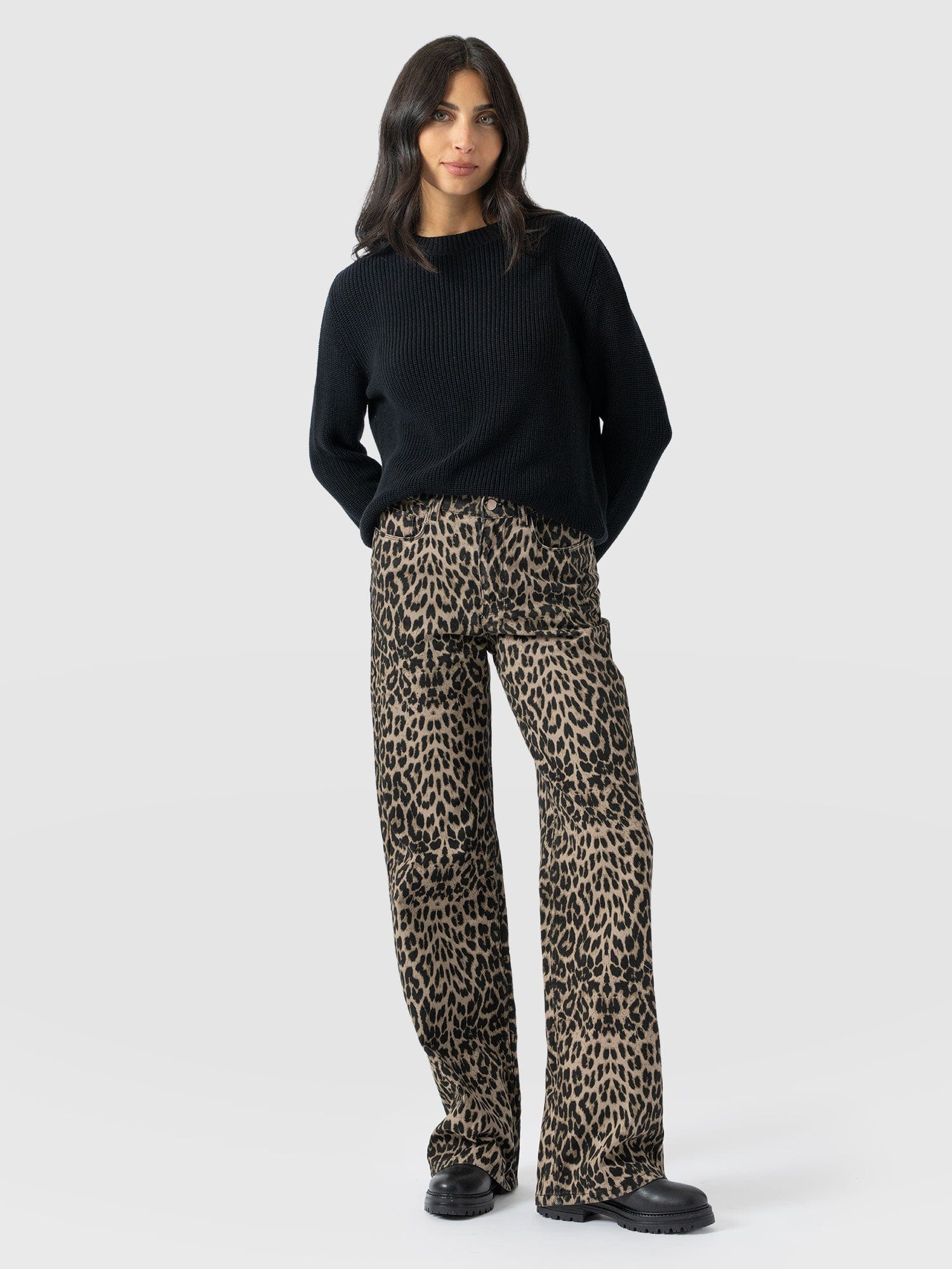 Adjustable Wide Leg Jean - Leopard | Saint + Sofia