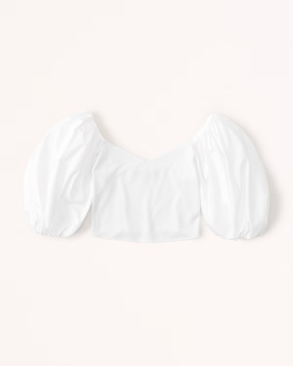 Women's Puff Sleeve Mixed Fabric Top | Women's Clearance | Abercrombie.com | Abercrombie & Fitch (US)