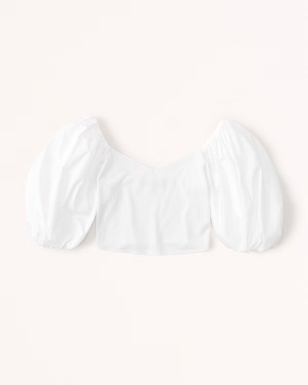 Puff Sleeve Mixed Fabric Top | Abercrombie & Fitch (US)