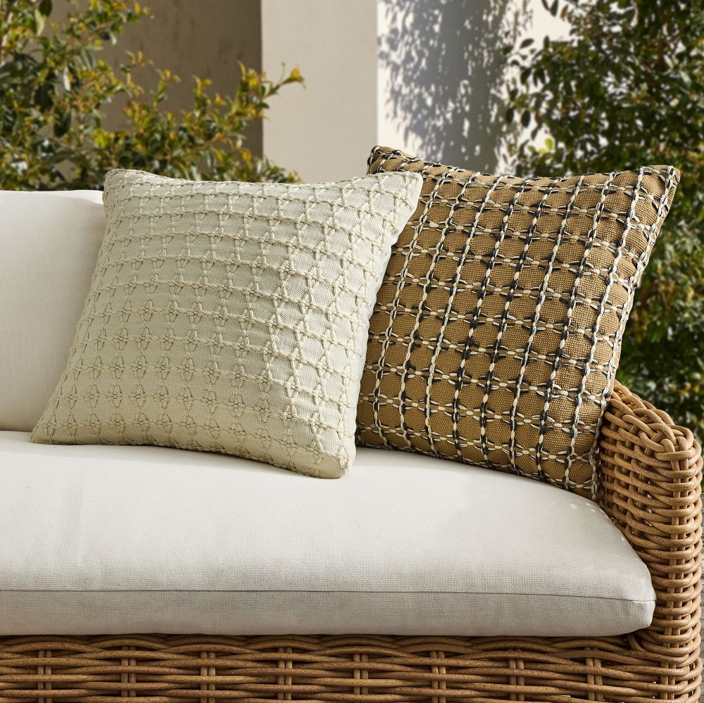 Outdoor Stitched Diamond Grid Pillow | West Elm (US)