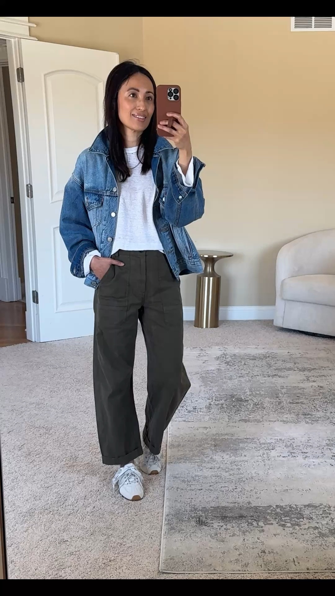 Everyday casual Spring outfit. 
Olive pants + linen long sleeve t-shirt + denim jacket. 
Ballet sneakers + delicate statement jewelry + convertible crossbody bag. 

Exact items:
-Olive pants @Pistola Denim  are a good alternative to jeans. Slight barrel cut and adjustable waist. Size down. 
-Linen long sleeve tee @jcrew is a good everyday option if you like linen. Relaxed fit with a modern feel. True to size. 
-Denim jacket @levi is a good oversized option; true to size. Ideally I would like a shorter jacket with these pants; linking some I would consider if I was buying new. 
-Ballet sneakers true to size. 
-Delicate heart necklace is one of my favorite everyday purchases for Spring and Summer. Tennis necklace and tennis bracelet have an edgy feel with the combo chain link detail. 
-Mid-luxury bag can be carried with the crossbody or top handle straps. 


#LTKootd #LTKOver40