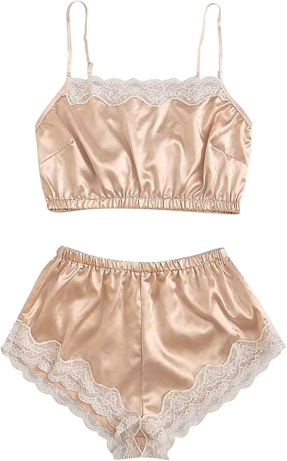 Lingerie for Women Set,Womens Sexy Lace 2 Piece Strap Cami Top Bra and Shorts Nightwear Babydoll ... | Amazon (US)