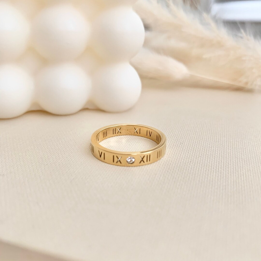 18k Roman Numerals Ringgold Thick Stackable Ring4mm Band - Etsy | Etsy (US)