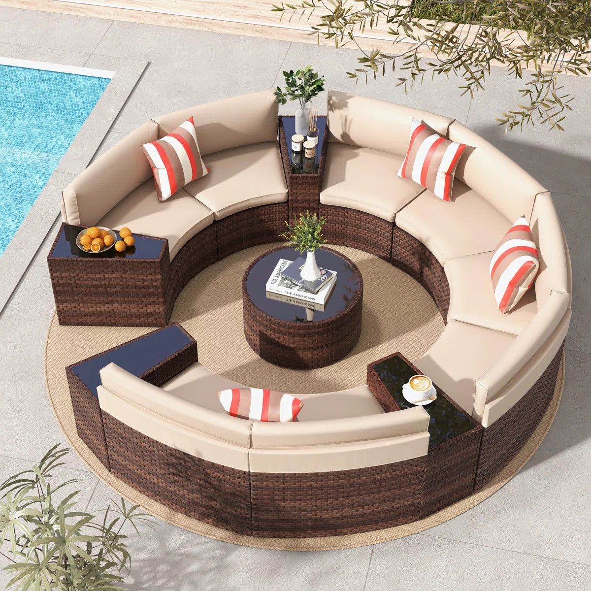 Varina 13 Piece 8 Person Outdoor Wicker Conversation Set With Cushions & Toss Pillow | Wayfair North America
