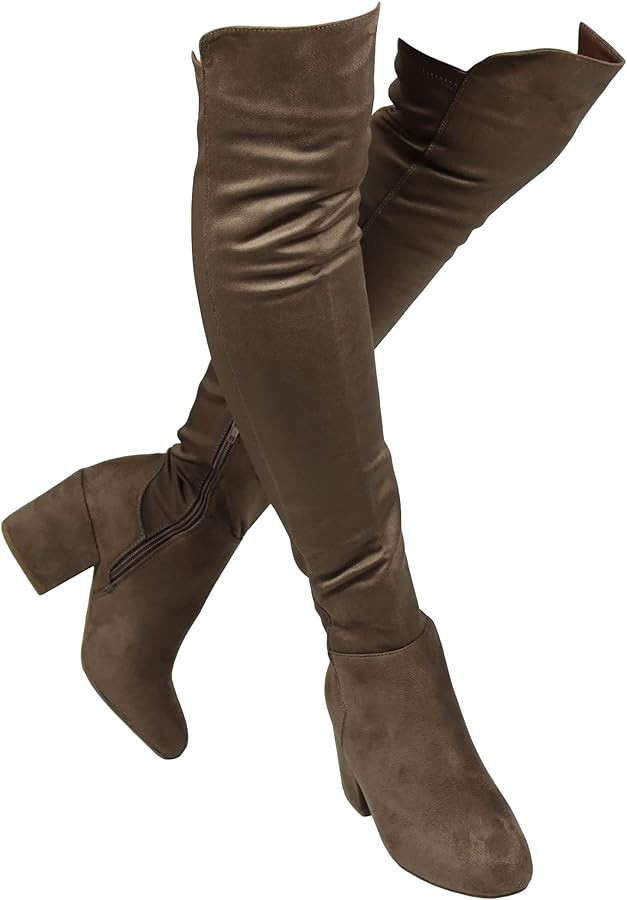 Women's Over The Knee Boot - Sexy Stretchy Thigh High Boot - Trendy Mid High Chunky Heel Shoe - C... | Amazon (US)