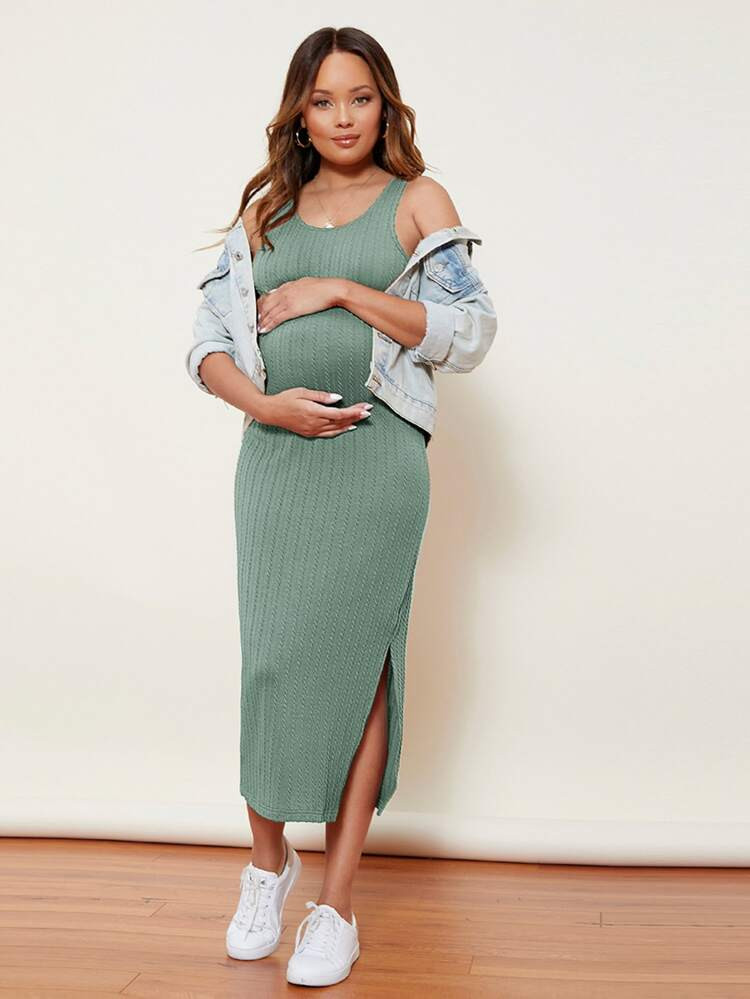 SHEIN Maternity Split Side Cable Knit Dress | SHEIN