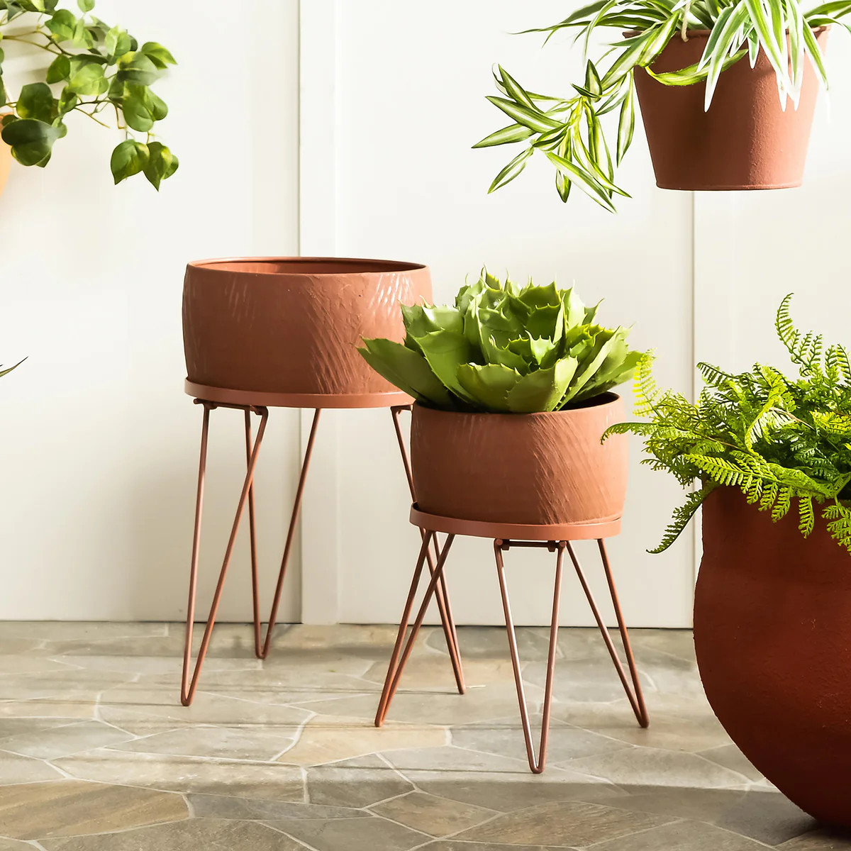 Indoor/Outdoor Planters with Legs with Terra Cotta Finish, Set of 2 | Plow & Hearth