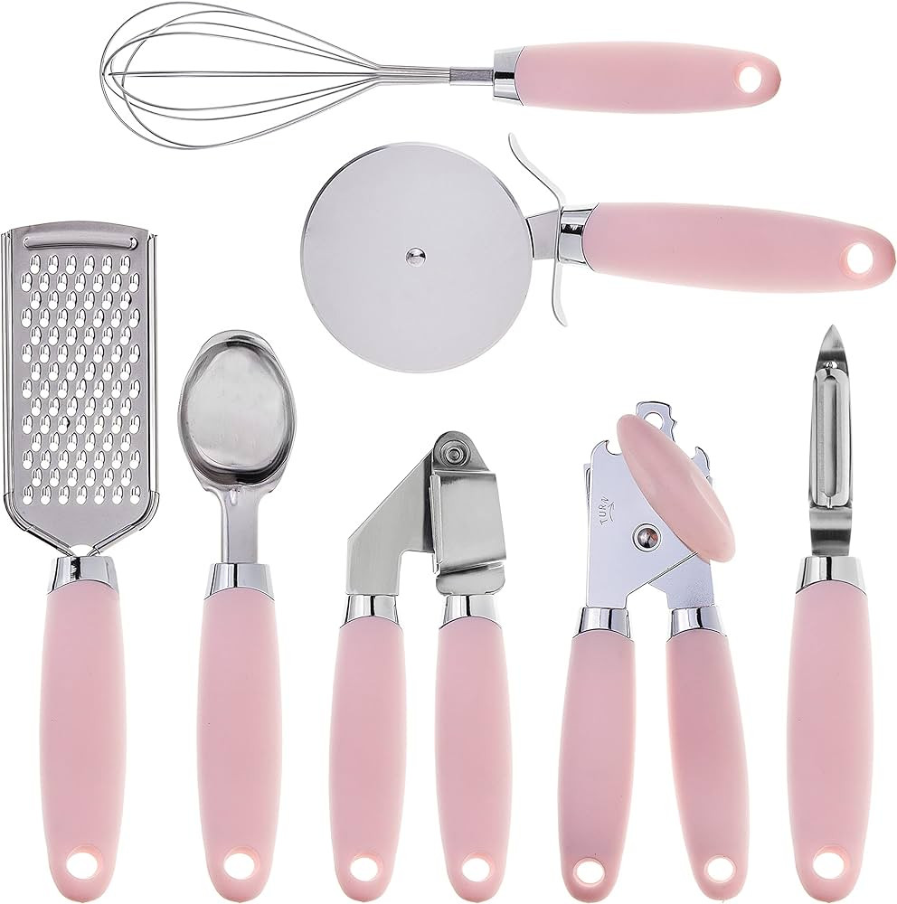 COOK With COLOR 7 Pc Kitchen Gadget Set Stainless Steel Utensils with Soft Touch Pink Handles | Amazon (US)