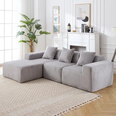 Modern minimalist modular sofa: l-shape upholstered cloud couch with deep seats, right chaise, light gray | Wayfair North America