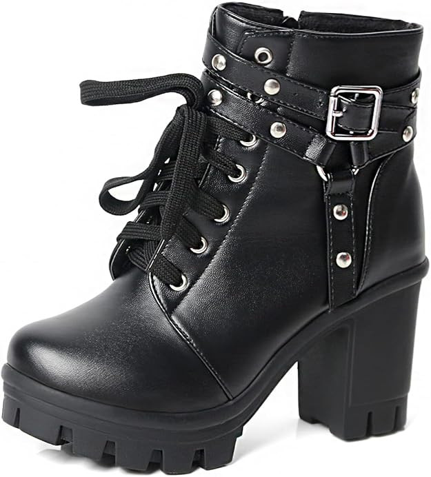 MEOTINA Goth Chunky Platform Boots for Women High Heel Black Ankle Booties Rivets Punk Combat Boo... | Amazon (US)