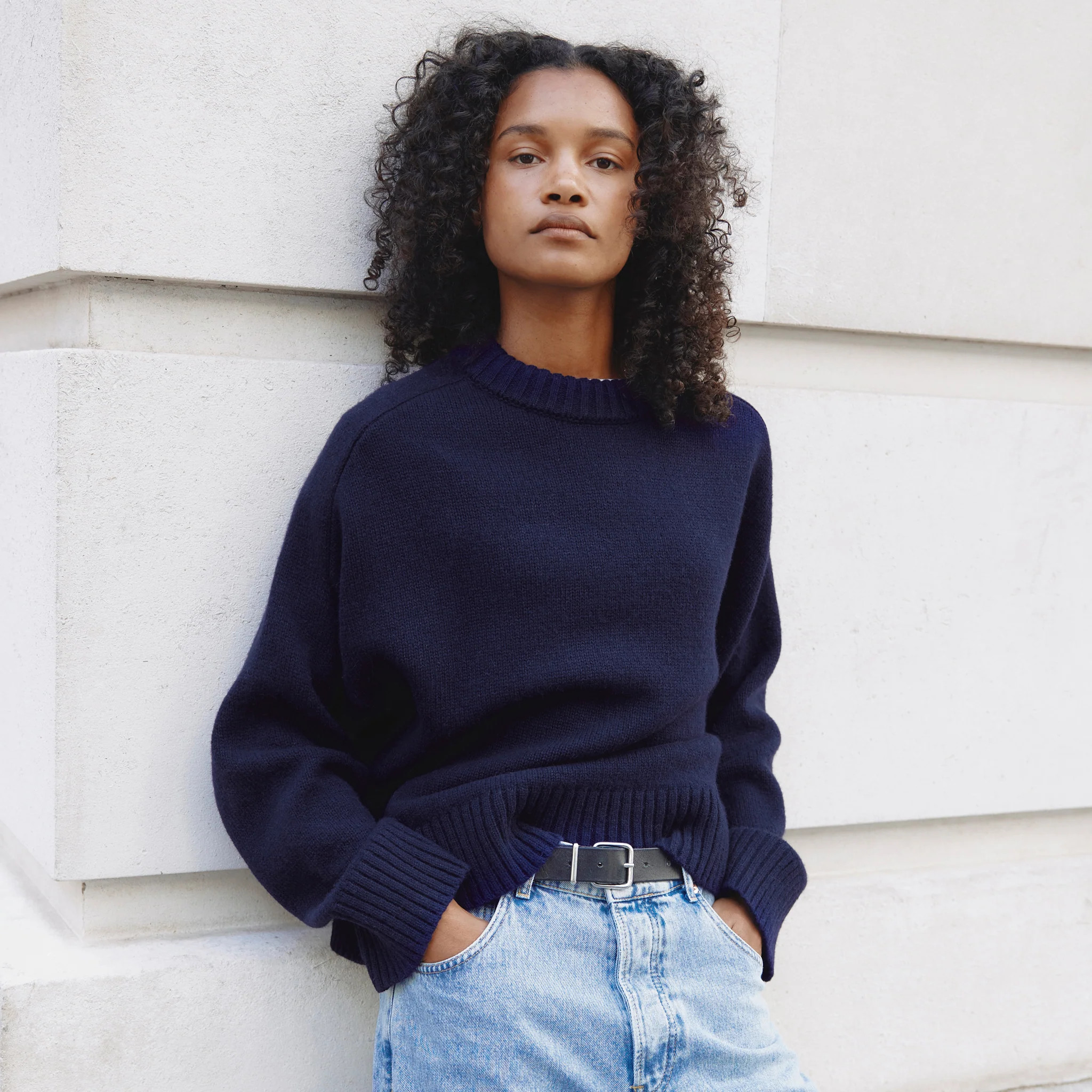 Navy Drop Shoulder Chunky Merino Jumper | Albaray
