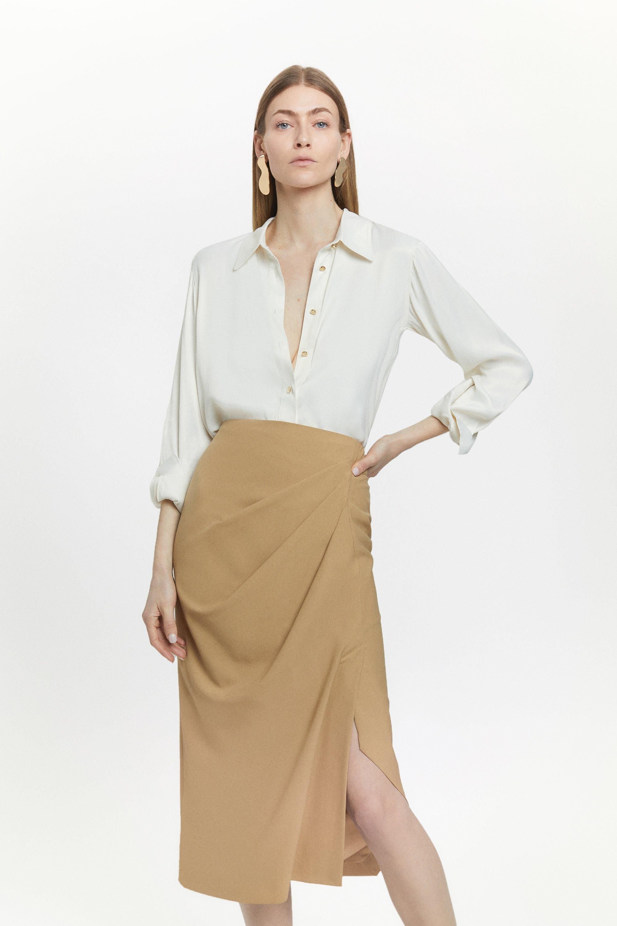 Wool Blend Drape Detail Midaxi Skirt | Karen Millen UK + IE + DE + NL