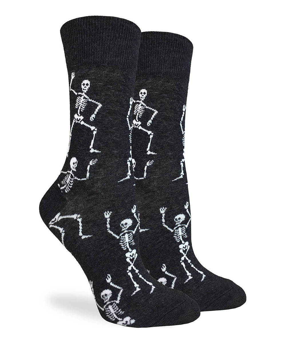 Good Luck Sock Women's Socks Black - Black Skeleton Crew Socks - Women | Zulily