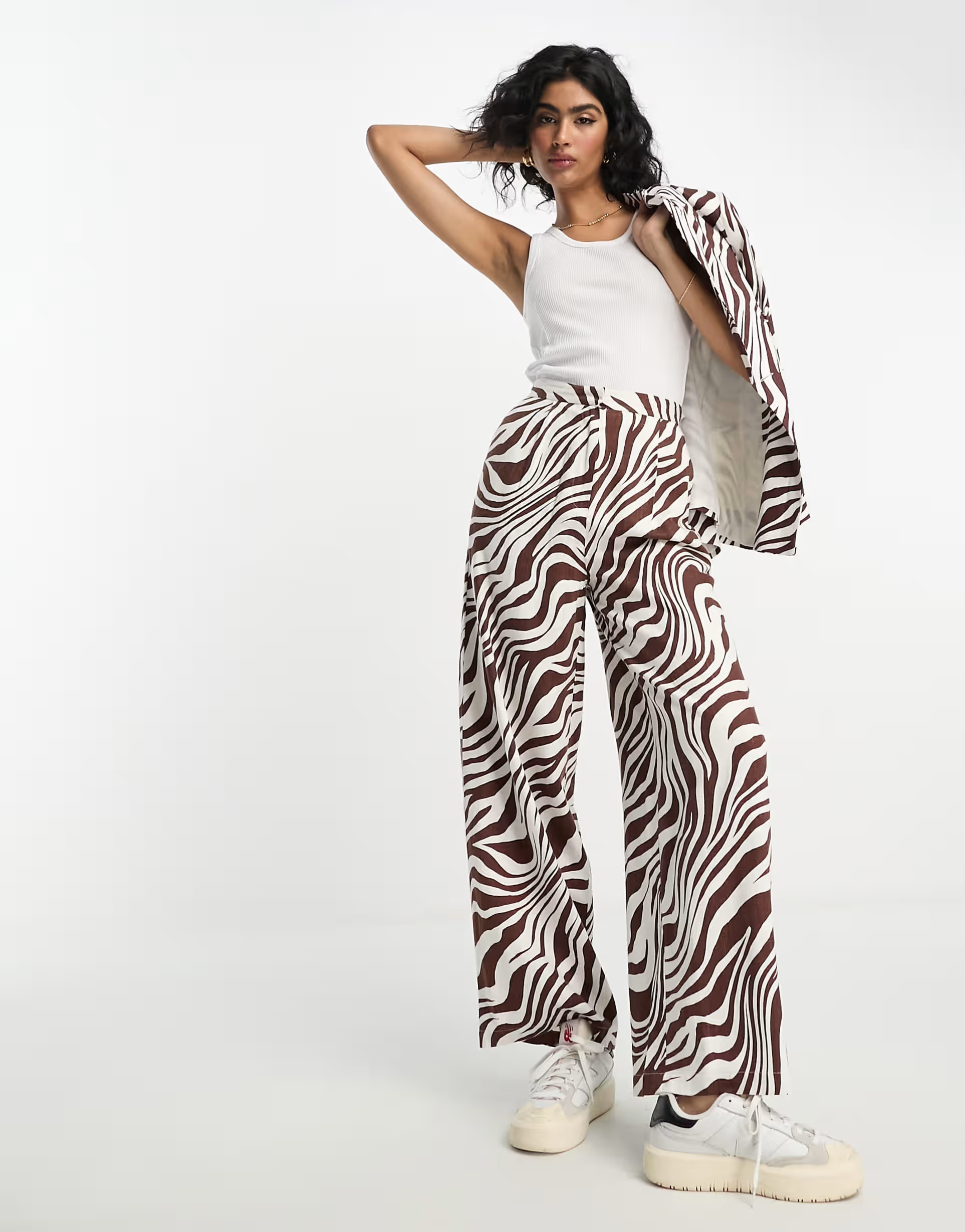 ASOS DESIGN linen wide leg suit pants in animal print | ASOS (Global)