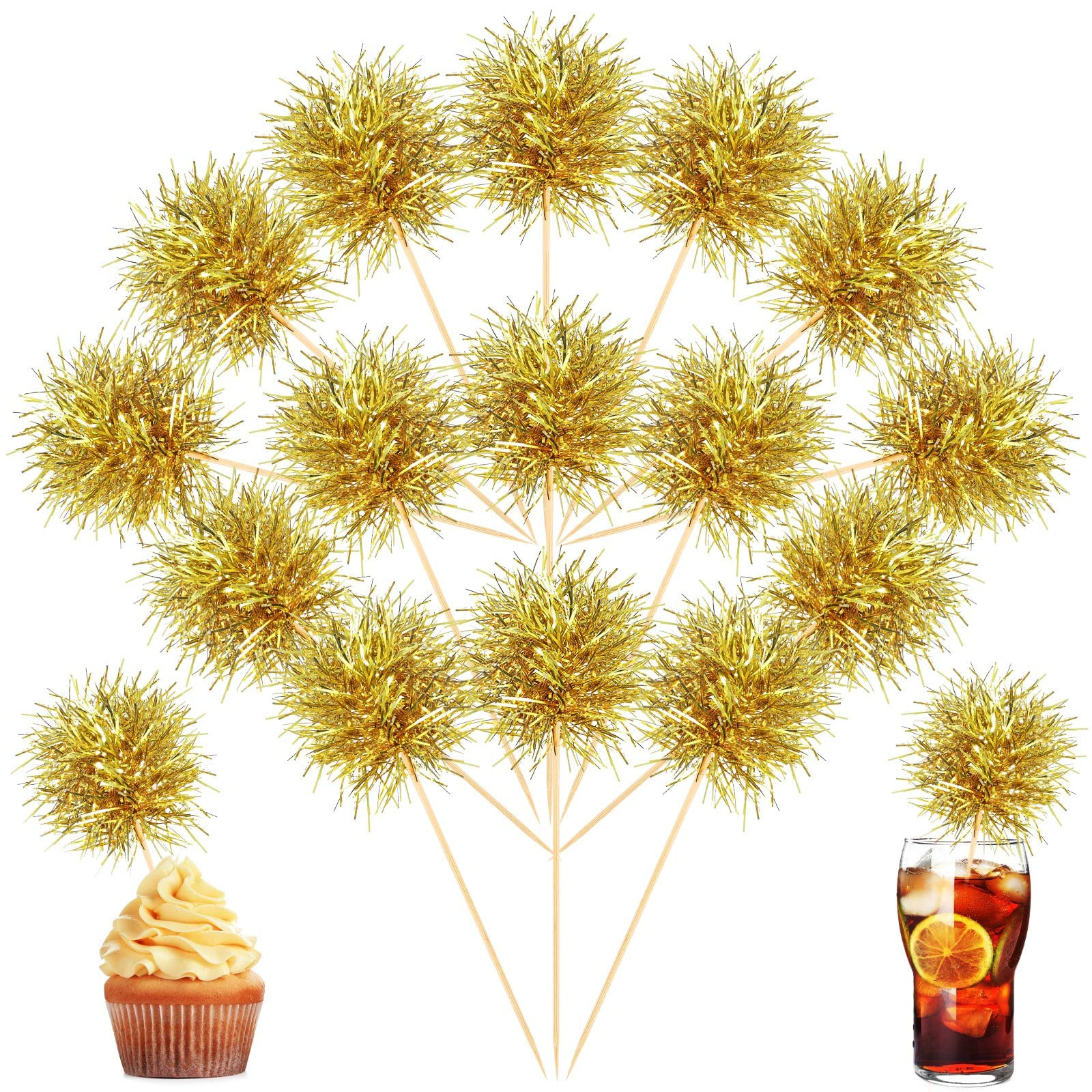 Chinco 100 Pcs Foil Firework Cupcake Toppers Gold Sparkle Tinsel Cake Toppers New Years Cake Deco... | Amazon (US)