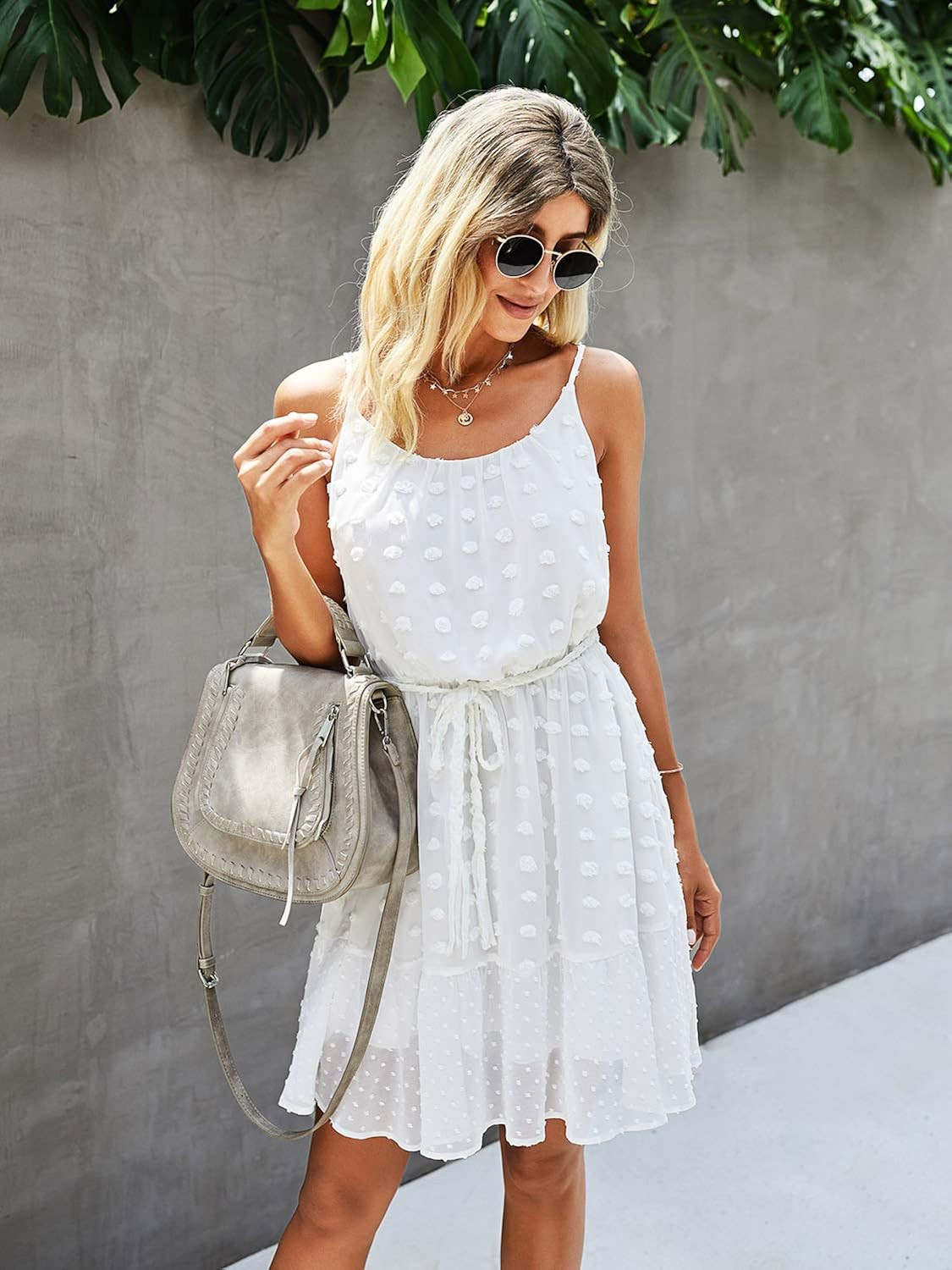 Lovinchic Women's Spaghetti Strap Tied Waist Floral Mini Dress Summer Casual Flowy Dress | Amazon (US)