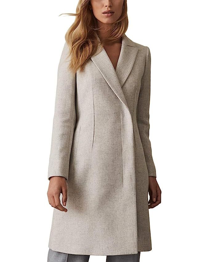 Reiss Womens Santhia Crombie Wool-Blend Coat, 10 Grey Melange | Amazon (US)