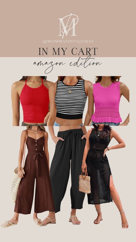 Here are some items from my recent Amazon carts! I'm picking up a size S in the tanks and the brown jumpsuit, and I'm picking up a size M in the pants and swim cover! Amazon picks, summer must-haves, Amazon purchases, summer new arrivals

#LTKSeasonal #LTKfindsunder50 #LTKstyletip