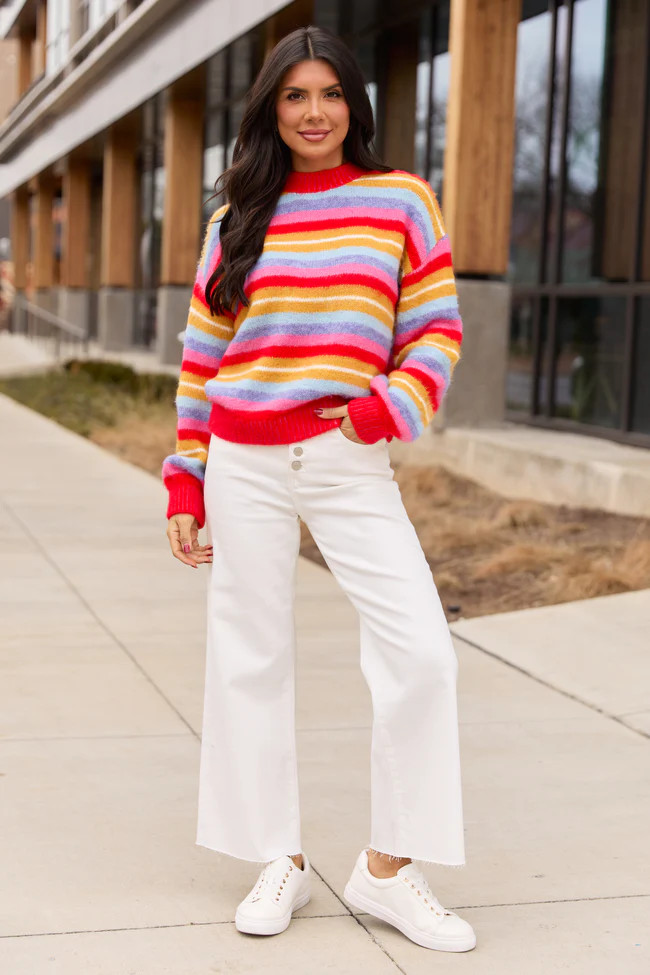 Jackie Bright Striped Crewneck Sweater | Pink Lily