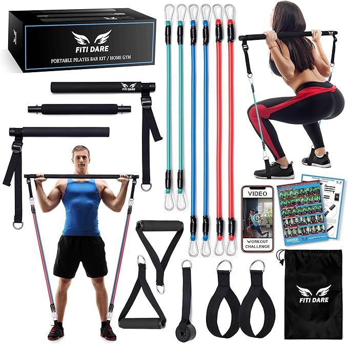 Multifunctional Pilates Bar Kit with Resistance Bands (25,30,35lb) and Videos | Portable Workout ... | Amazon (US)