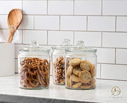 3pc Canister Sets for Kitchen Counter + Labels & Marker - Glass Cookie Jars with Airtight Lids - Foo | Amazon (US)