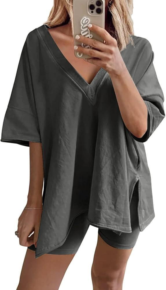 UANEO 2 Piece Outfits for Women Oversized Reversible Biker Short Sets Hot Shot Set Tracksuit | Amazon (US)