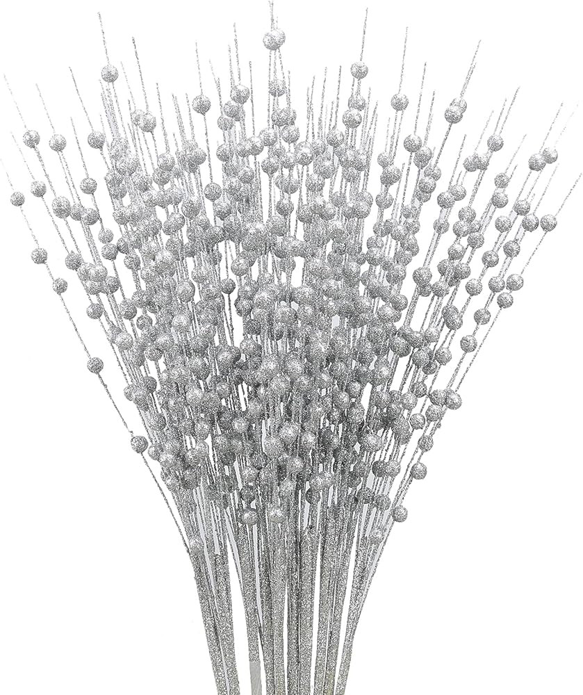 EFIVS ARTS 10 Pack Silver Artificial Glitter Berry Stem Ornaments 15.7 Inches Fake Christmas Pick... | Amazon (US)