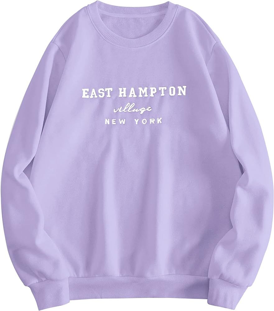 Lauweion Women’s East Hampton Letter Print Graphic Sweatshirt Oversized Drop Shoulder Fleece Te... | Amazon (US)
