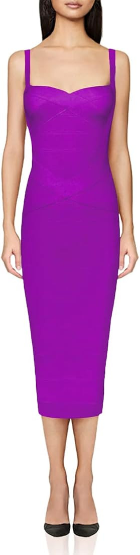 whoinshop Women's Rayon Strap Celebrity Midi Evening Party Bandage Dress | Amazon (US)