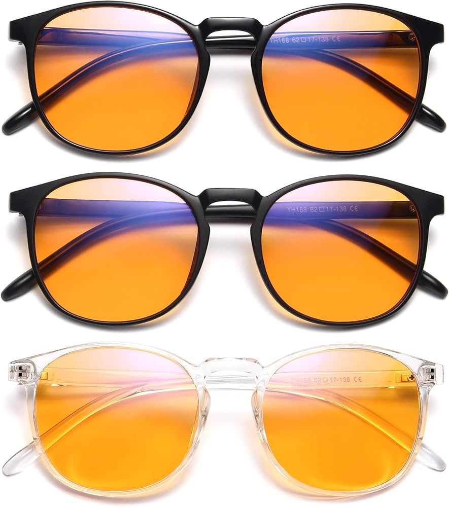 IBOANN 3 Pack Blue Light Blocking Glasses Women/Men, Round Fashion Retro Frame with Replacement S... | Amazon (US)